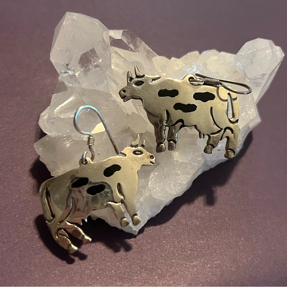 Vintage Cow Earrings Mexican Sterling Silver 925